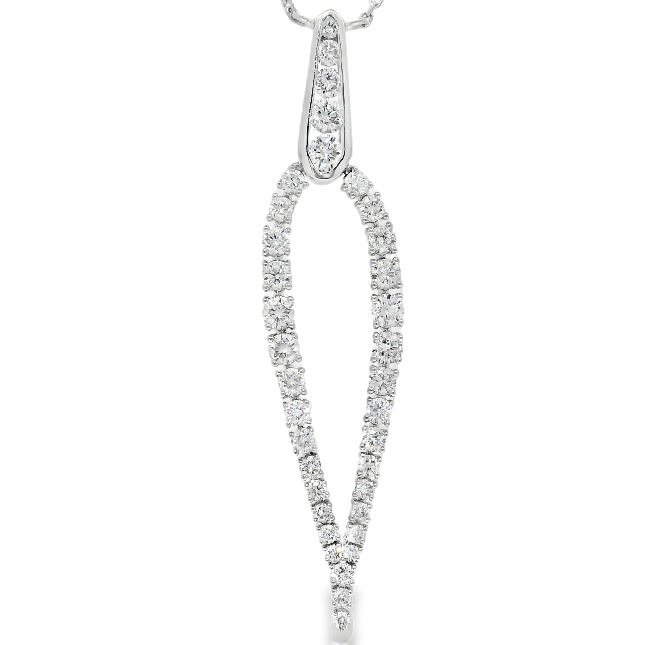 18k White Gold Natural Round Brilliant Cut Diamond Drop Pendant Necklace