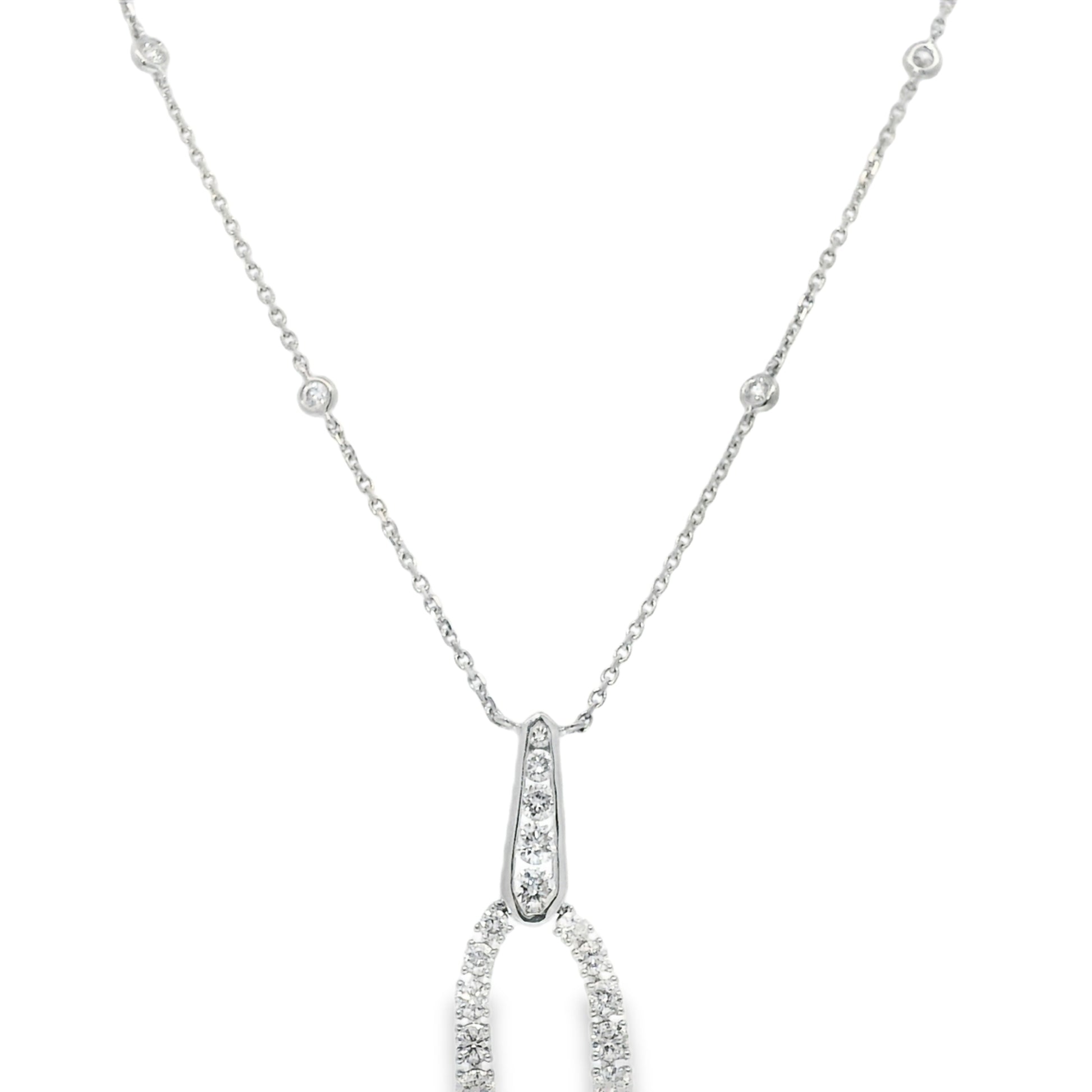 18k White Gold Natural Round Brilliant Cut Diamond Drop Pendant Necklace