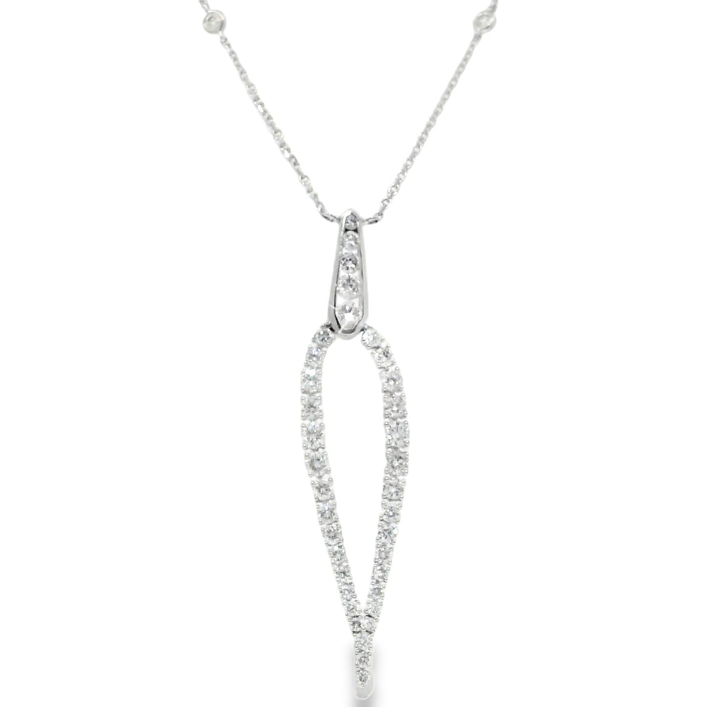 18k White Gold Natural Round Brilliant Cut Diamond Drop Pendant Necklace