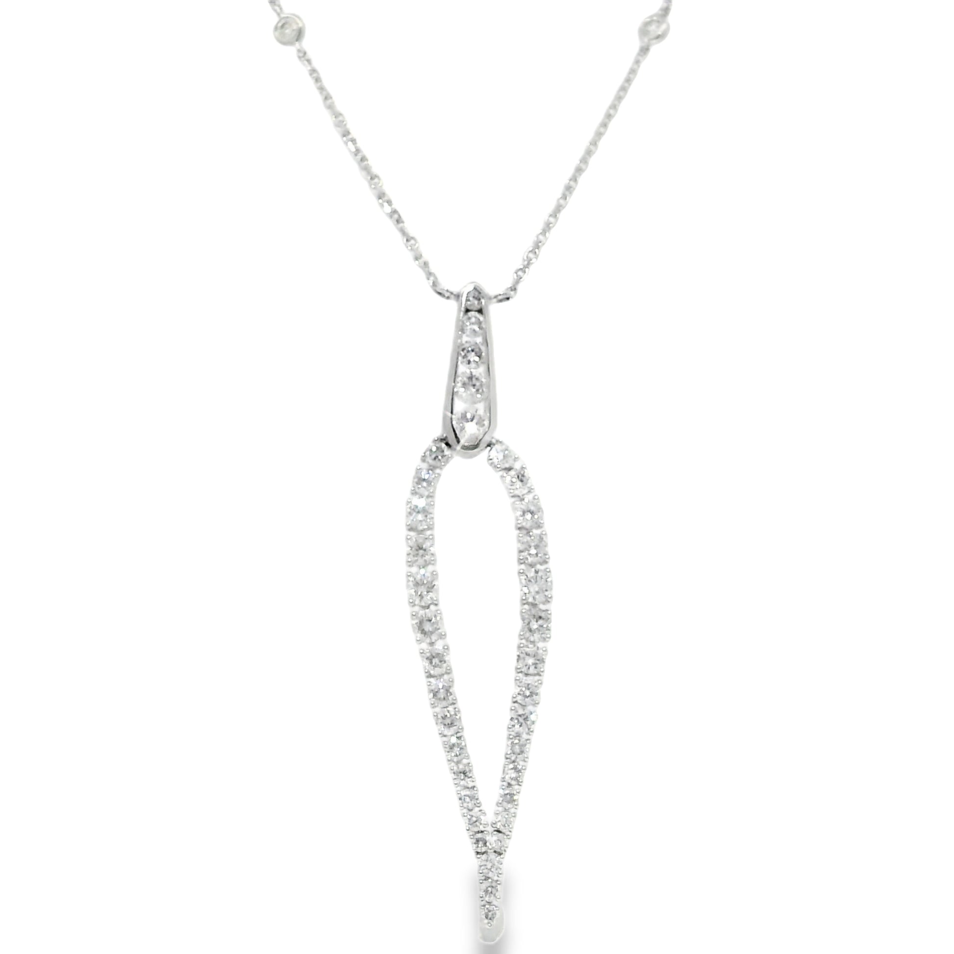 18k White Gold Natural Round Brilliant Cut Diamond Drop Pendant Necklace