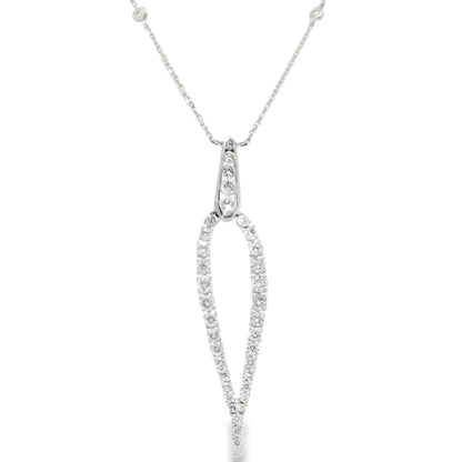 18k White Gold Natural Round Brilliant Cut Diamond Drop Pendant Necklace