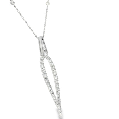 18k White Gold Natural Round Brilliant Cut Diamond Drop Pendant Necklace