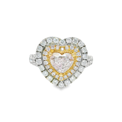 GIA 18k White Gold Natural Light Pink 1.03 Carat Heart Shaped Diamond Double Halo Ring