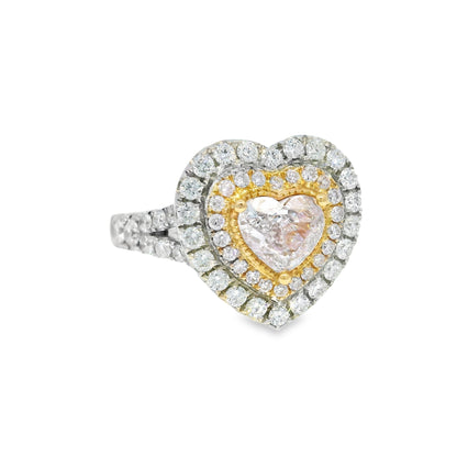 GIA 18k White Gold Natural Light Pink 1.03 Carat Heart Shaped Diamond Double Halo Ring