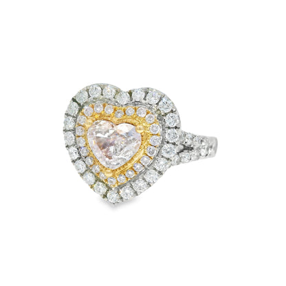 GIA 18k White Gold Natural Light Pink 1.03 Carat Heart Shaped Diamond Double Halo Ring
