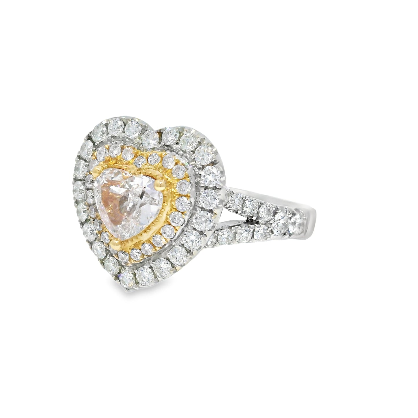 GIA 18k White Gold Natural Light Pink 1.03 Carat Heart Shaped Diamond Double Halo Ring