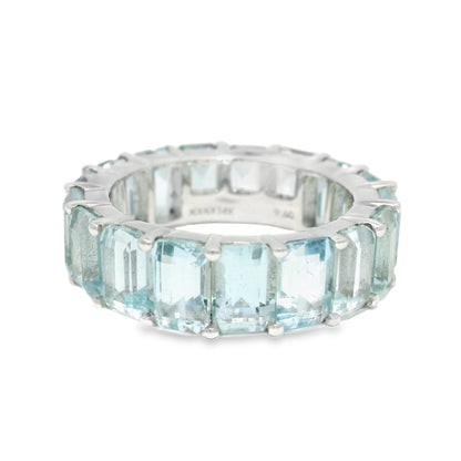 14k White Gold Natural 9.60 Carat Aquamarine Eternity Ring