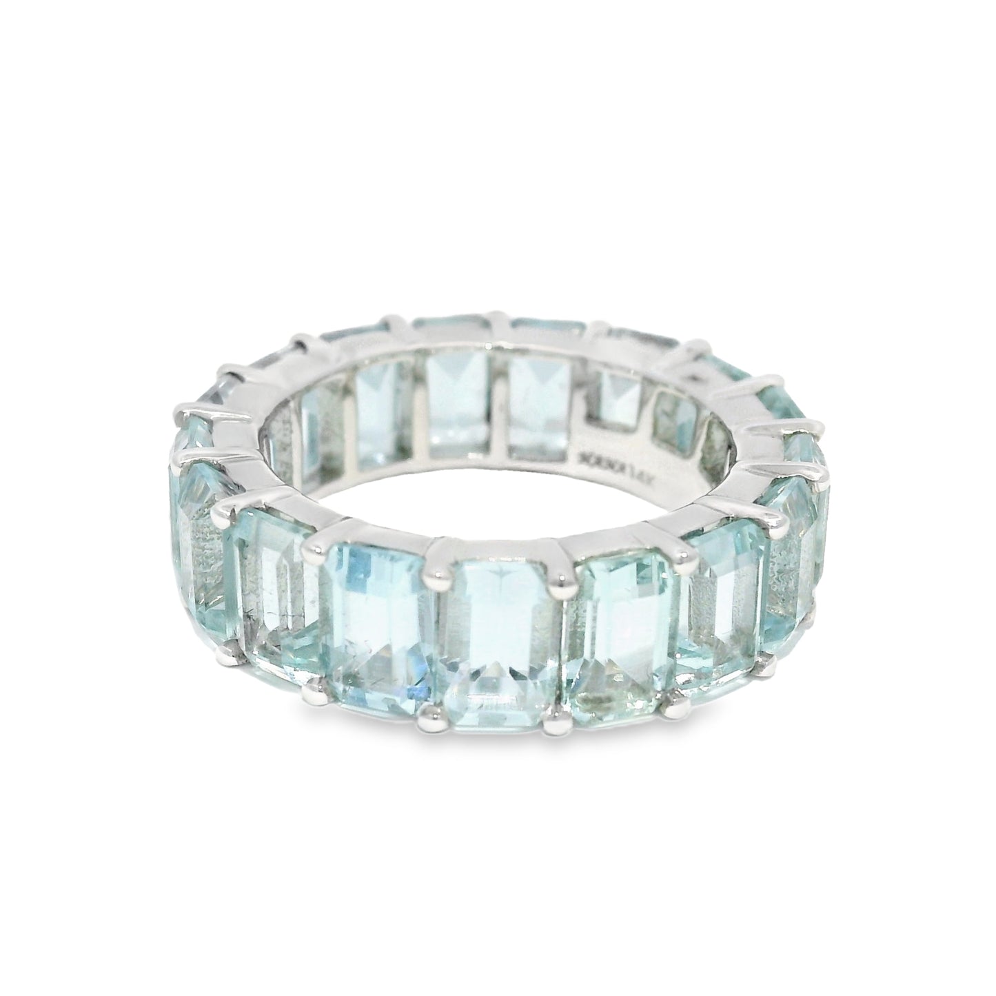 14k White Gold Natural 9.60 Carat Aquamarine Eternity Ring