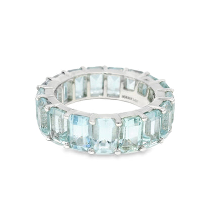 14k White Gold Natural 9.60 Carat Aquamarine Eternity Ring