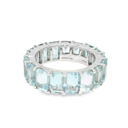 14k White Gold Natural 9.60 Carat Aquamarine Eternity Ring