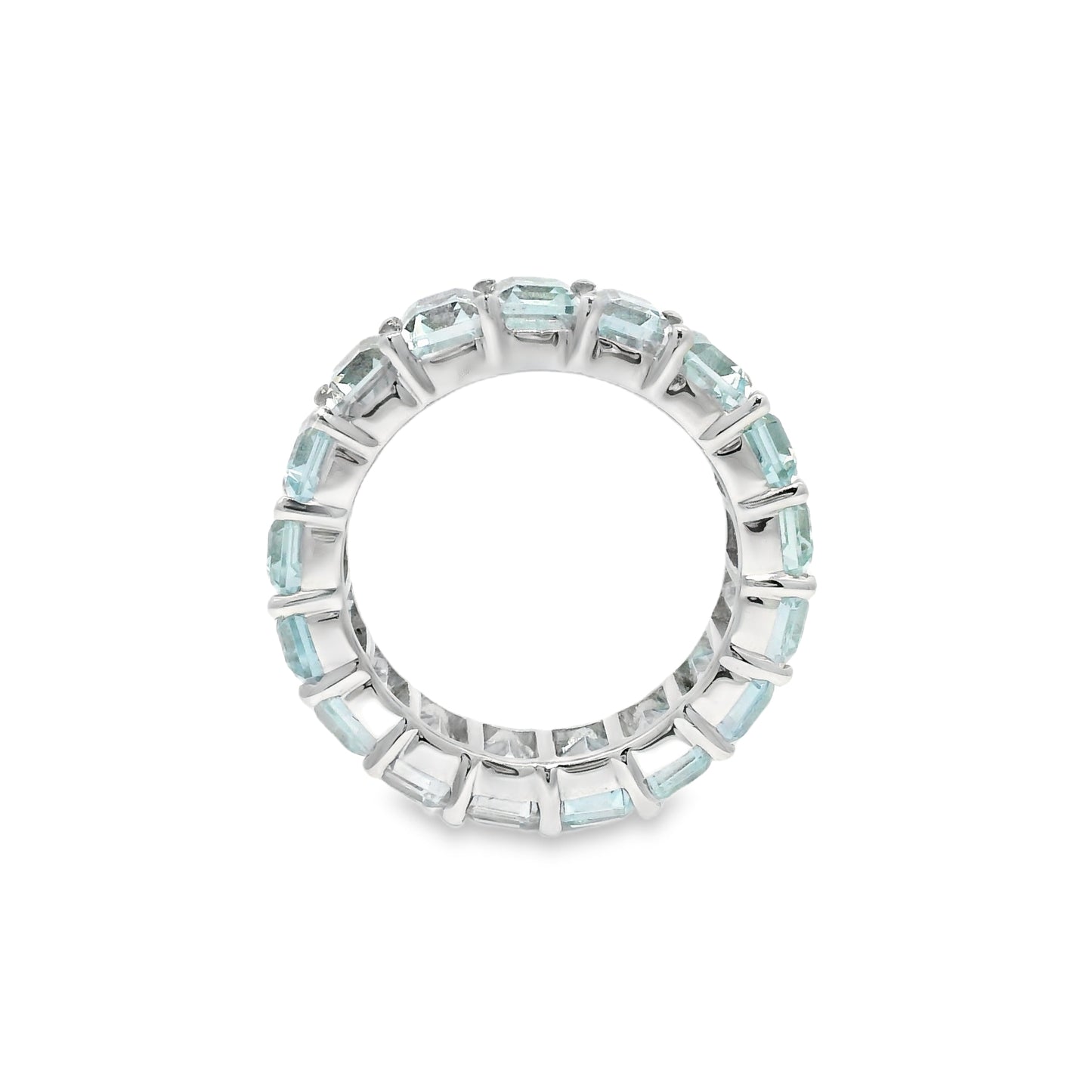 14k White Gold Natural 9.60 Carat Aquamarine Eternity Ring