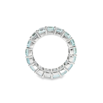 14k White Gold Natural 9.60 Carat Aquamarine Eternity Ring