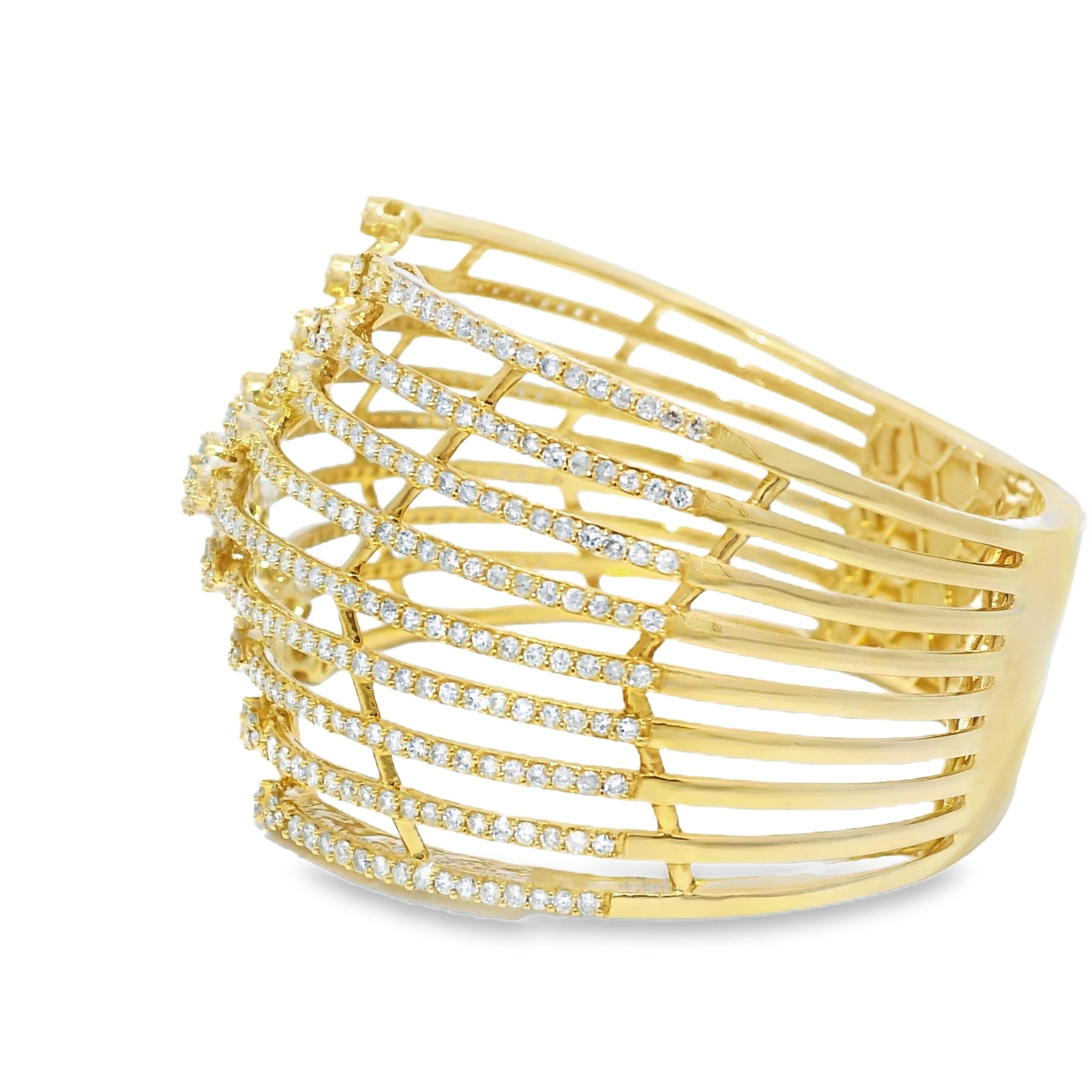 14k Yellow Gold 5.95 Carat Diamond Wide Cuff Bracelet