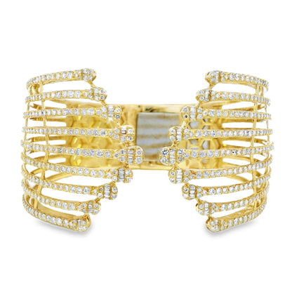14k Yellow Gold 5.95 Carat Diamond Wide Cuff Bracelet