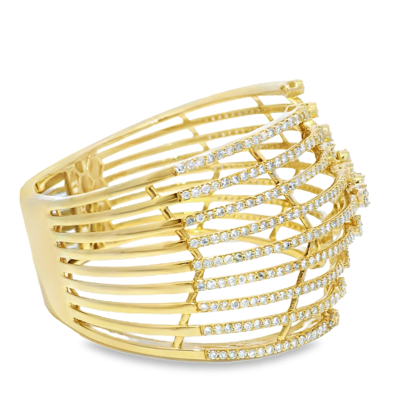 14k Yellow Gold 5.95 Carat Diamond Wide Cuff Bracelet