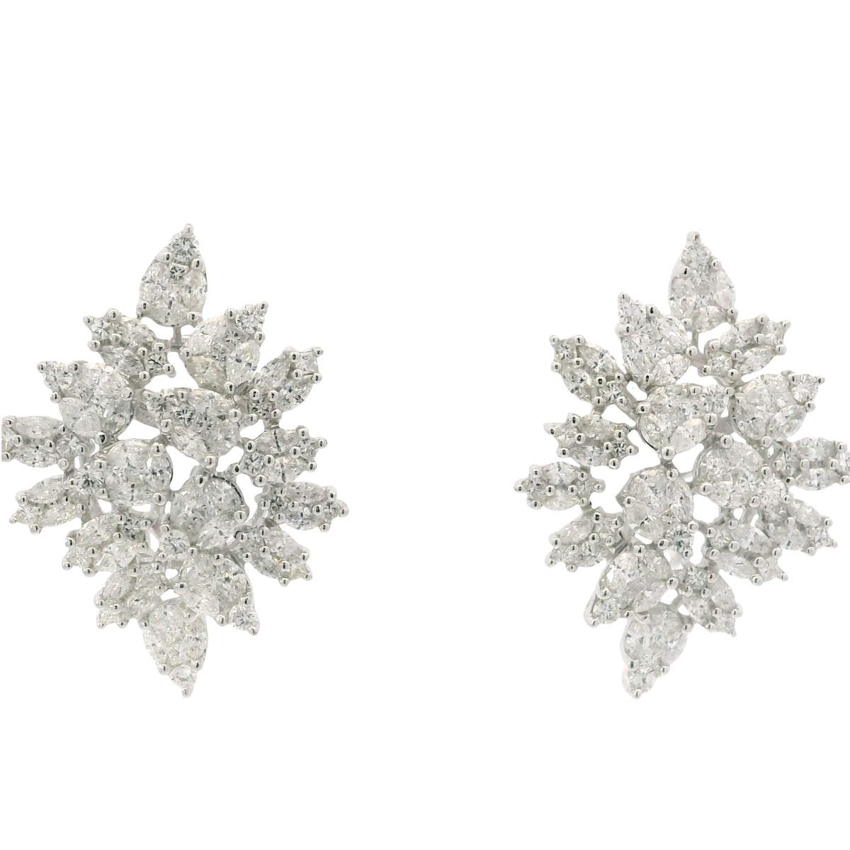 18K White Gold Natural 5.72 Carat Diamond Mosaic Set Statement Earrings