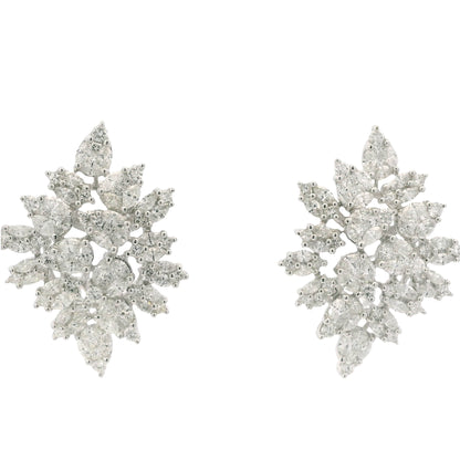 18K White Gold Natural 5.72 Carat Diamond Mosaic Set Statement Earrings