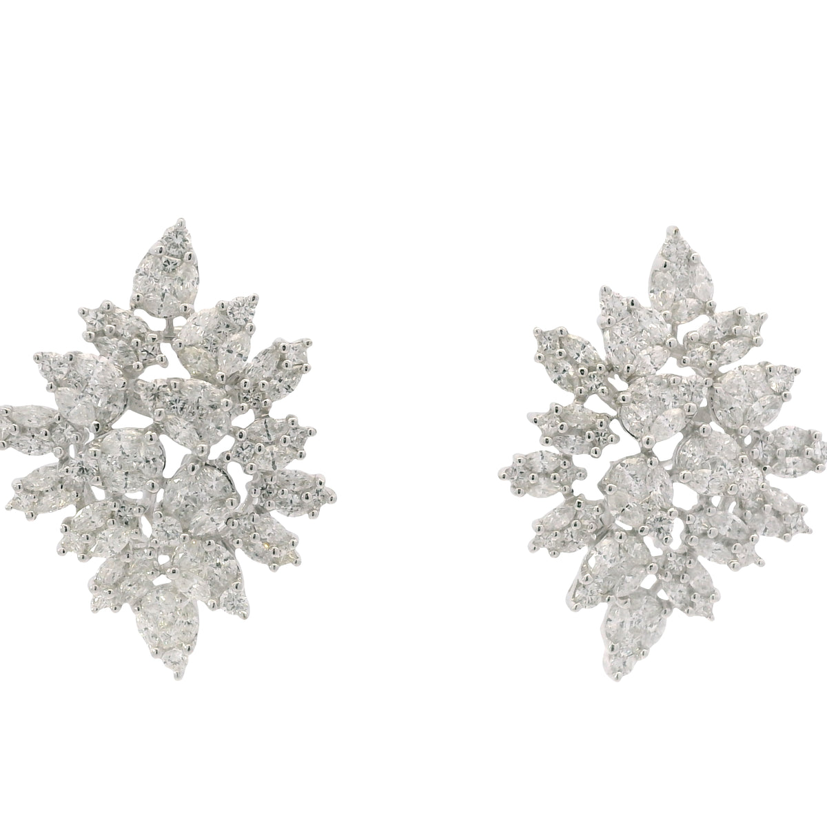 18K White Gold Natural 5.72 Carat Diamond Mosaic Set Statement Earrings