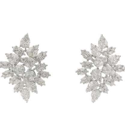 18K White Gold Natural 5.72 Carat Diamond Mosaic Set Statement Earrings