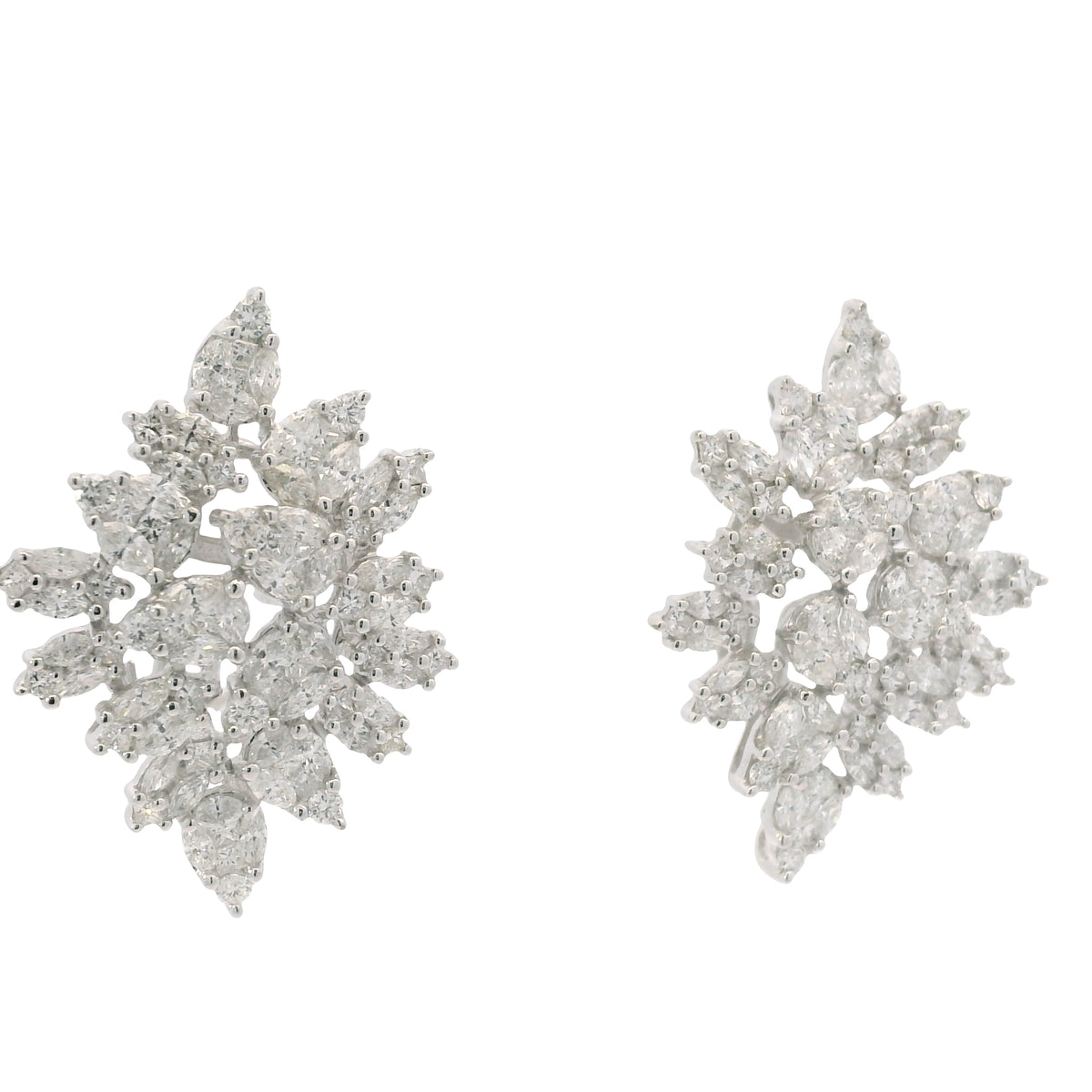 18K White Gold Natural 5.72 Carat Diamond Mosaic Set Statement Earrings