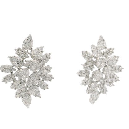 18K White Gold Natural 5.72 Carat Diamond Mosaic Set Statement Earrings
