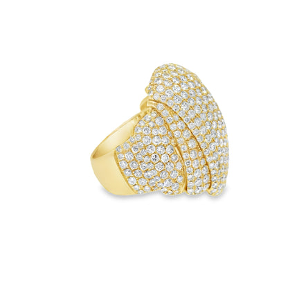 14k Yellow Gold Natural 8.5 Carat Diamond Pave Freeform Wide Ring