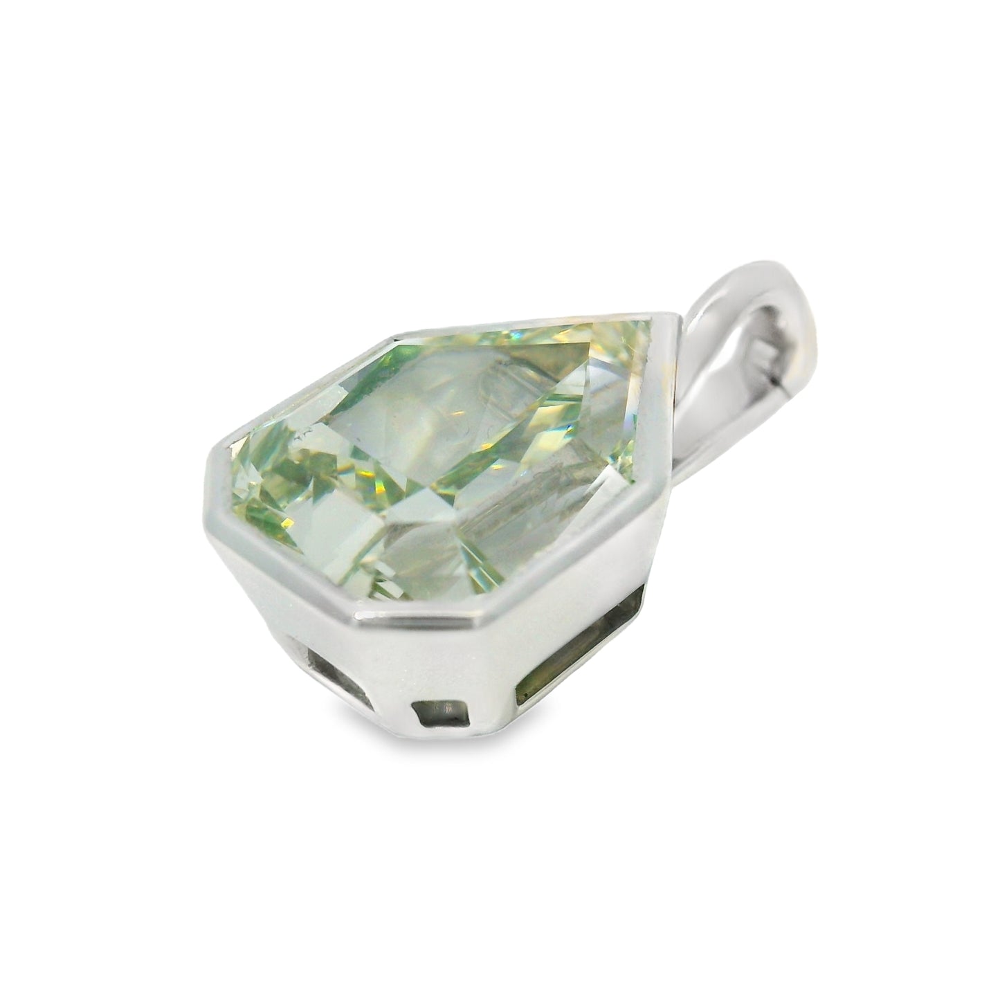 GIA 18k White Gold Natural 6.35 Carat Modified Pear Shape Diamond Bezel Set Pendant