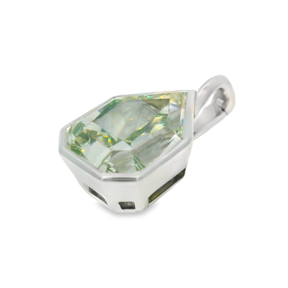 GIA 18k White Gold Natural 6.35 Carat Modified Pear Shape Diamond Bezel Set Pendant — product photo 3
