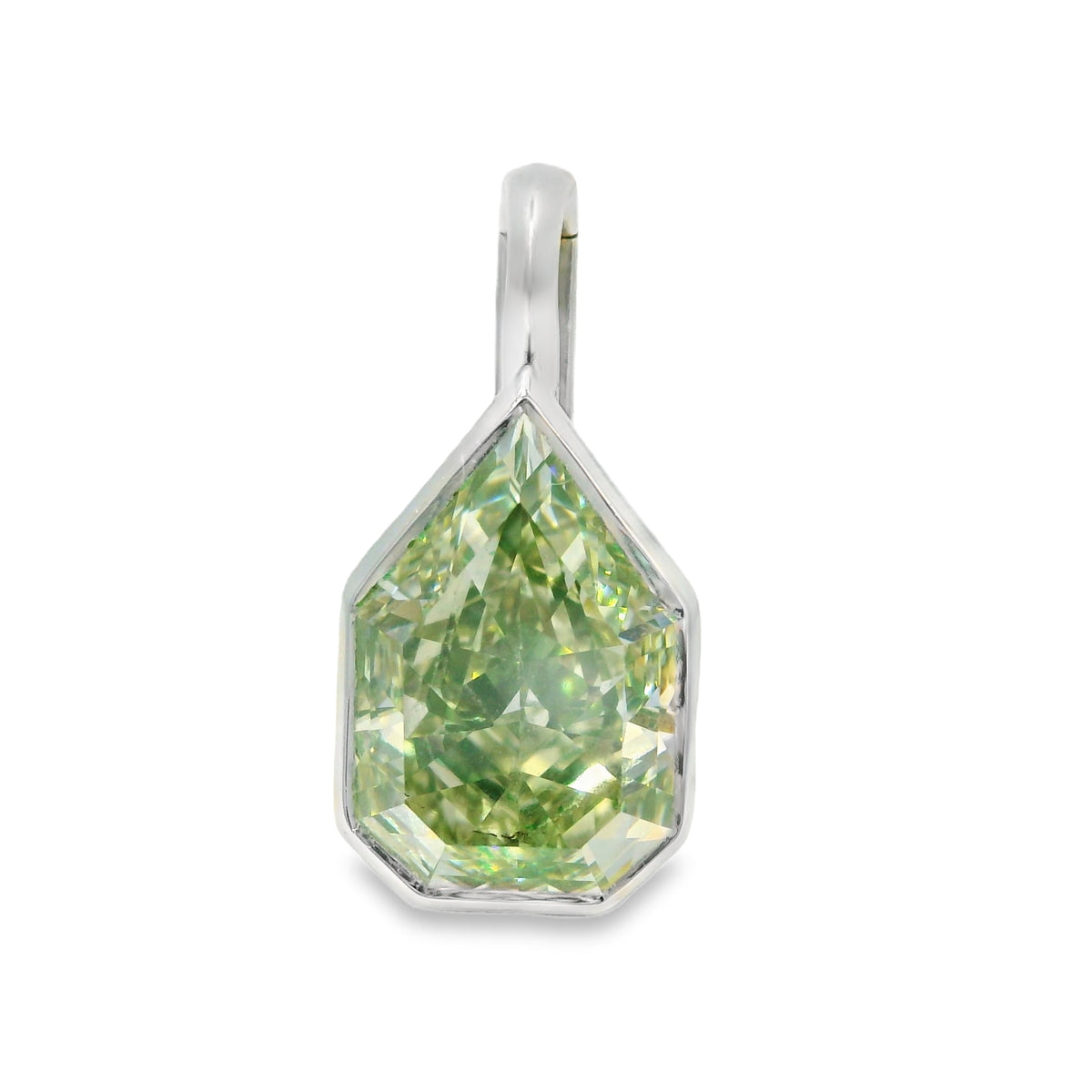 GIA 18k White Gold Natural 6.35 Carat Modified Pear Shape Diamond Bezel Set Pendant — product photo 1
