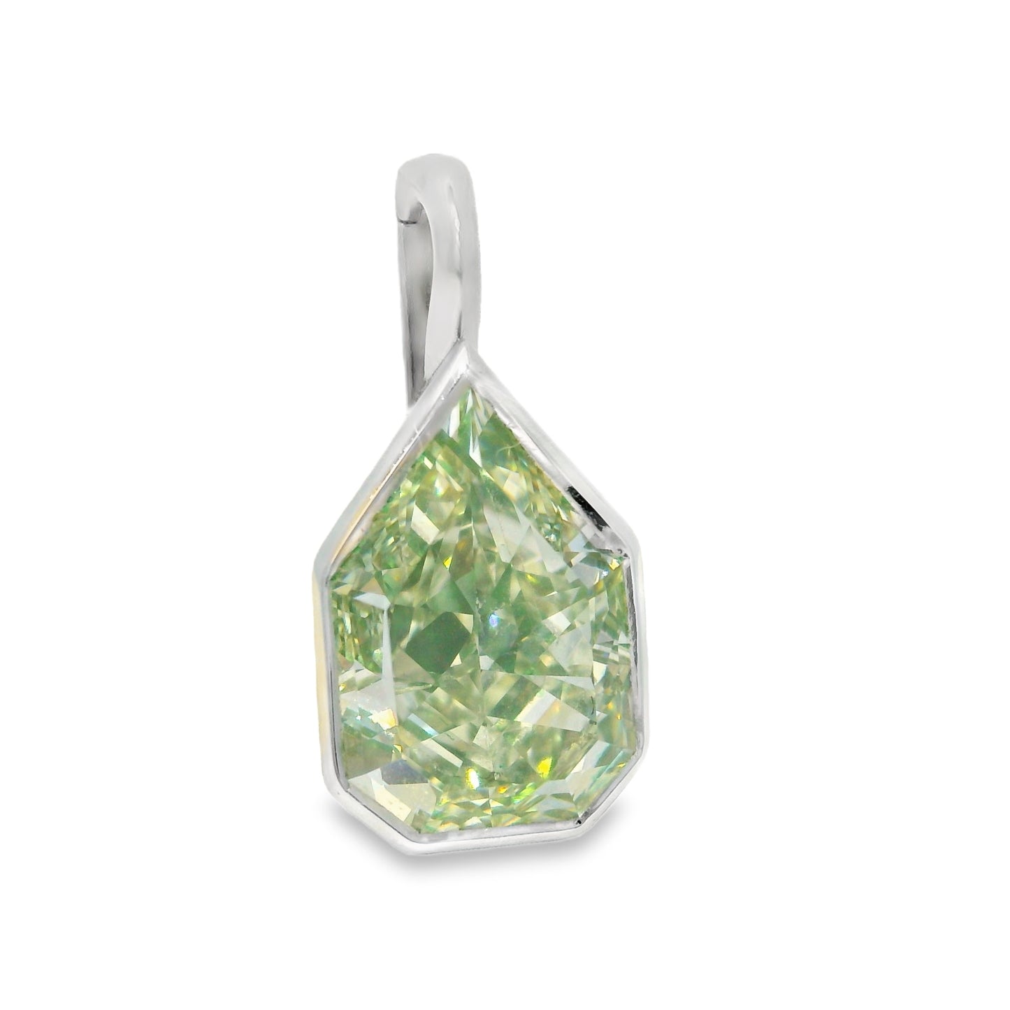 GIA 18k White Gold Natural 6.35 Carat Modified Pear Shape Diamond Bezel Set Pendant