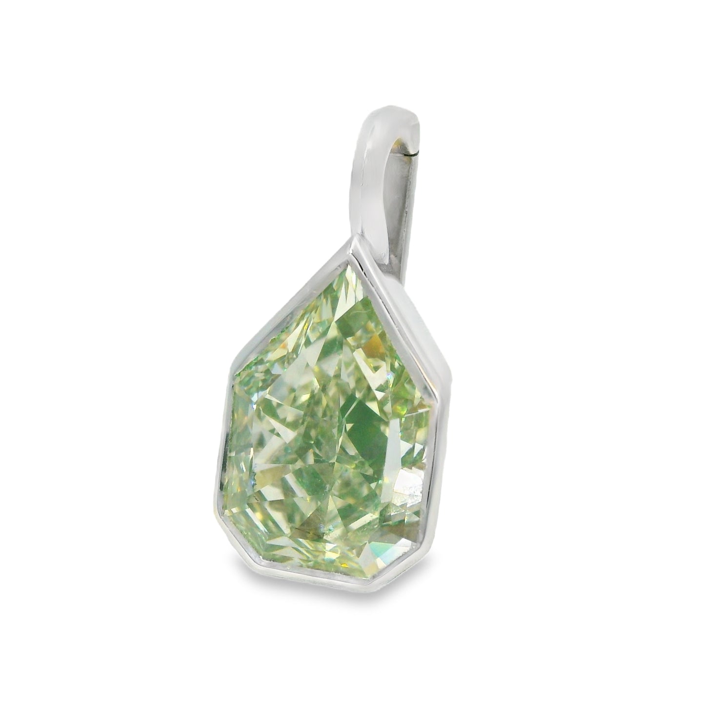 GIA 18k White Gold Natural 6.35 Carat Modified Pear Shape Diamond Bezel Set Pendant