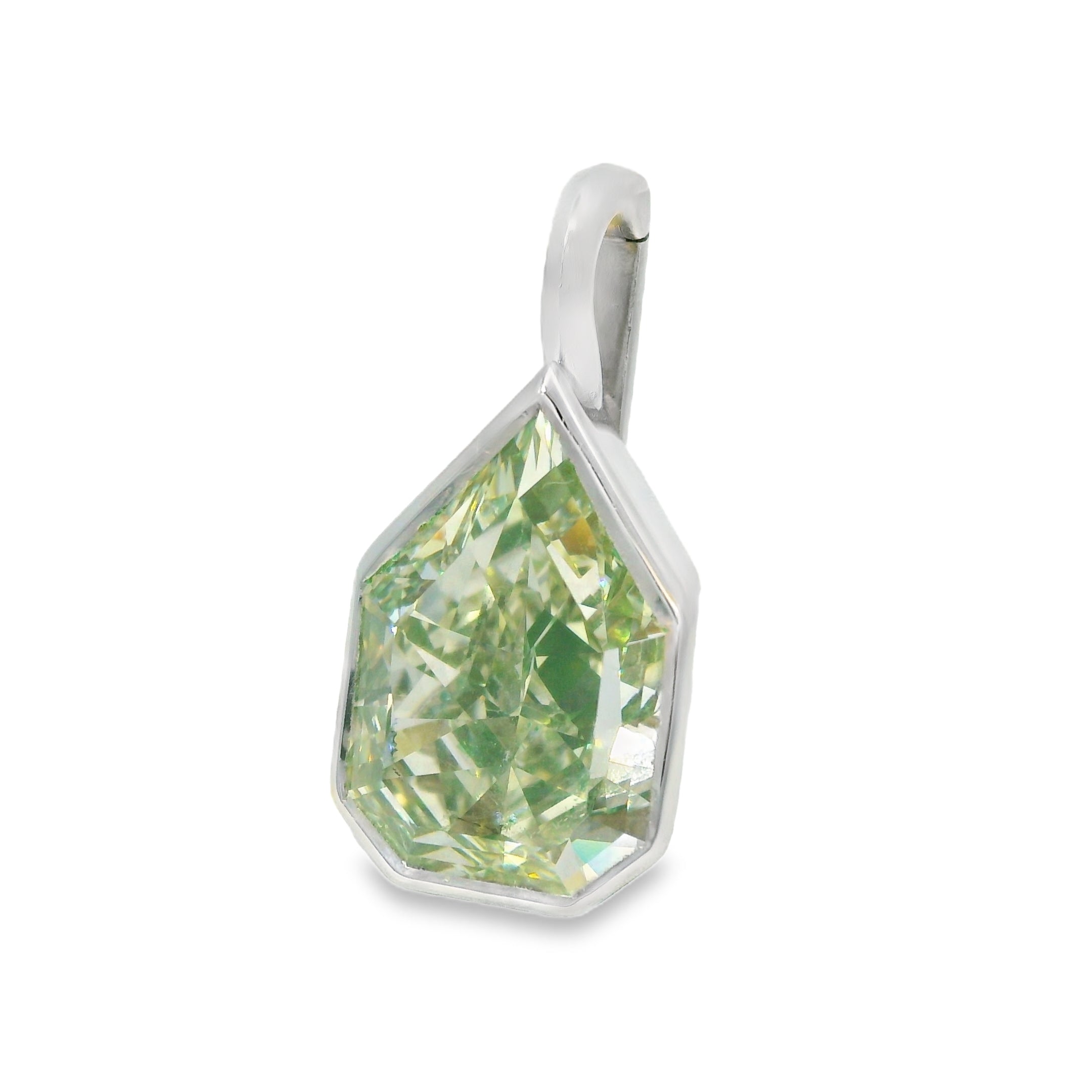 GIA 18k White Gold Natural 6.35 Carat Modified Pear Shape Diamond Bezel Set Pendant