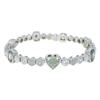 18k White Gold Natural Fancy Color Diamond Multi-Shape Station Bracelet