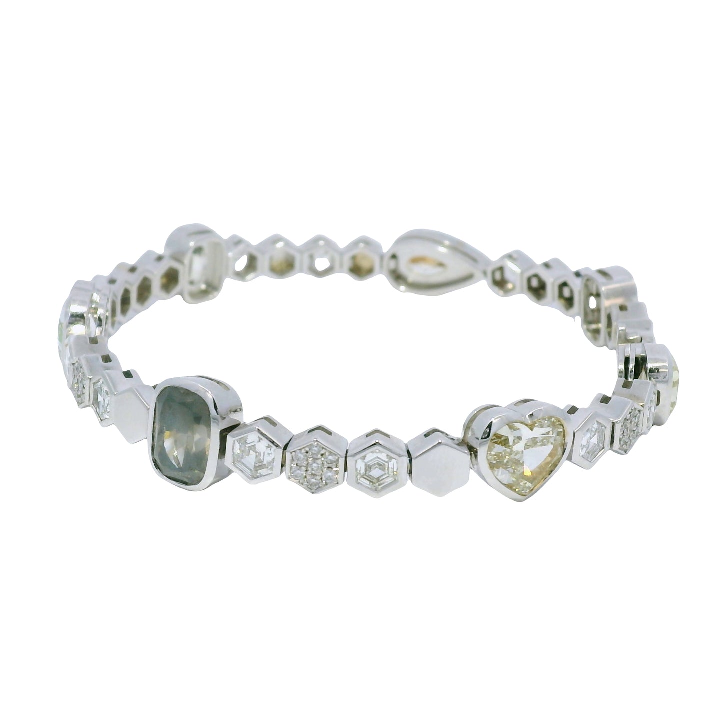 18k White Gold Natural Fancy Color Diamond Multi-Shape Station Bracelet