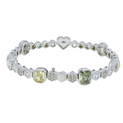 18k White Gold Natural Fancy Color Diamond Multi-Shape Station Bracelet