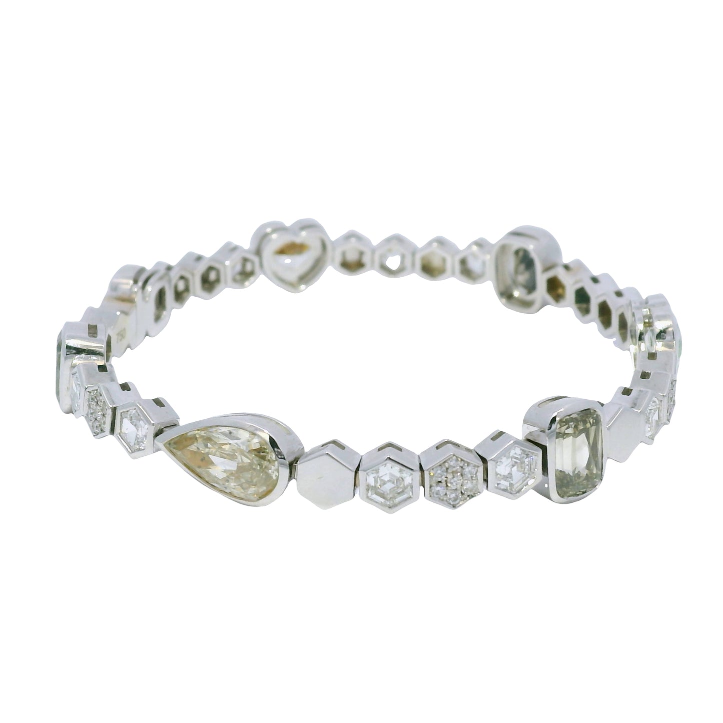 18k White Gold Natural Fancy Color Diamond Multi-Shape Station Bracelet