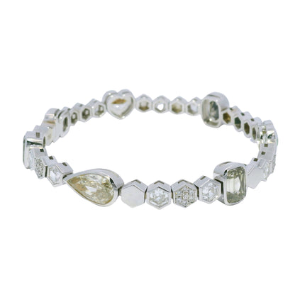 18k White Gold Natural Fancy Color Diamond Multi-Shape Station Bracelet