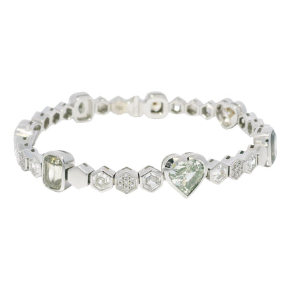 18k White Gold Natural Fancy Color Diamond Multi-Shape Station Bracelet