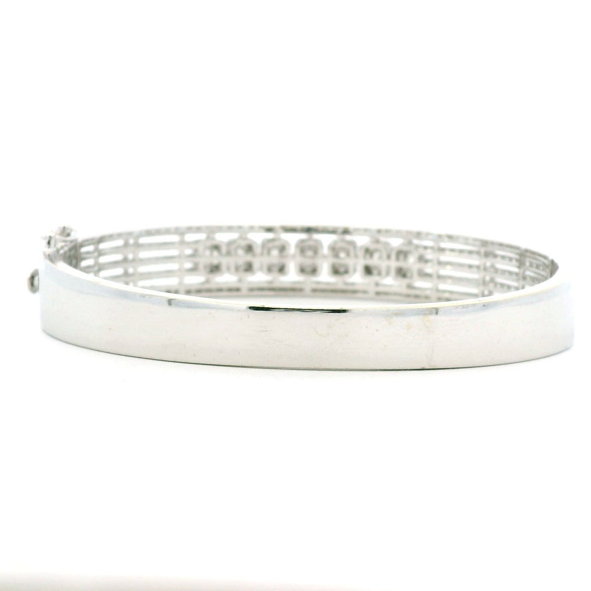 14K White Gold Natural 3.29 Carat Round & Baguette Cut Diamond Bangle Bracelet