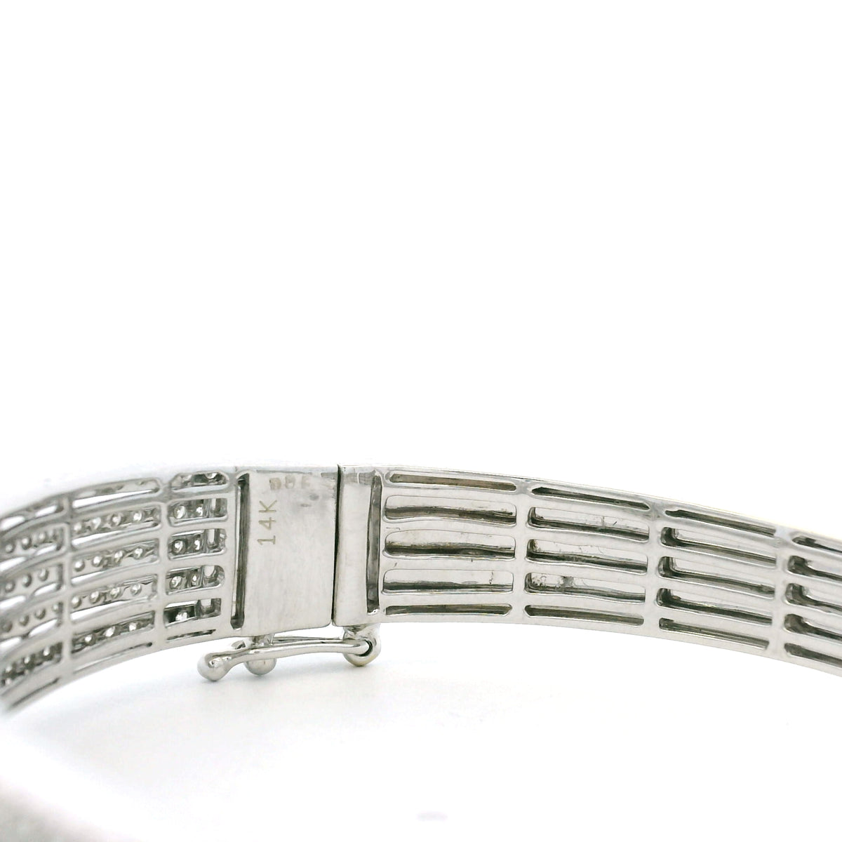 14K White Gold Natural 3.29 Carat Round & Baguette Cut Diamond Bangle Bracelet