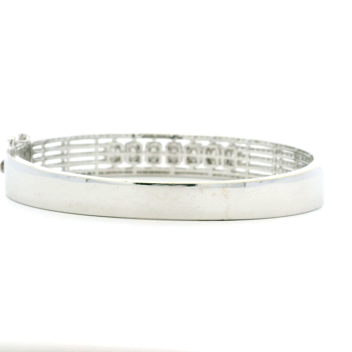 14K White Gold Natural 3.29 Carat Round & Baguette Cut Diamond Bangle Bracelet