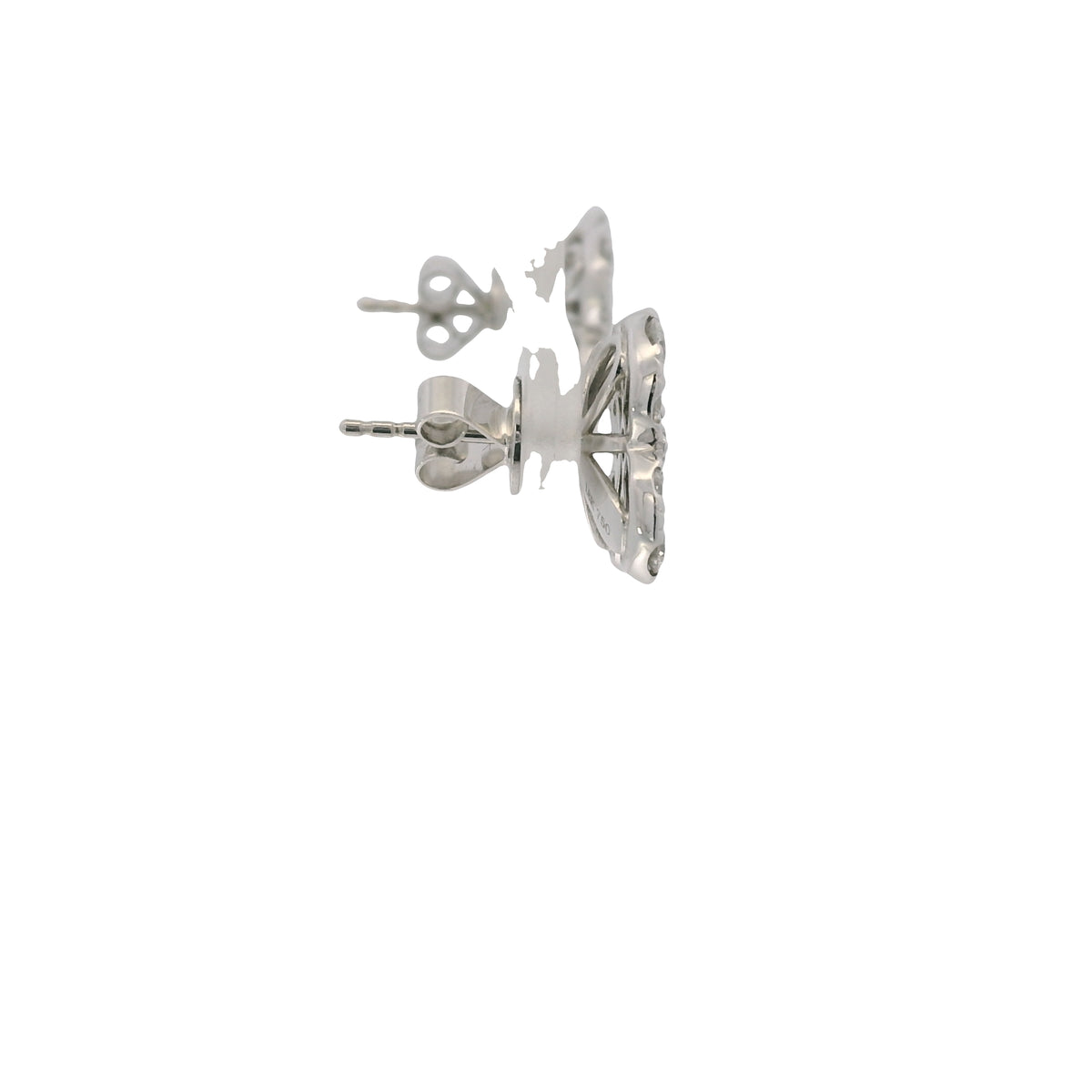 18k White Gold Natural Diamond Pave Clover Style Stud Earrings