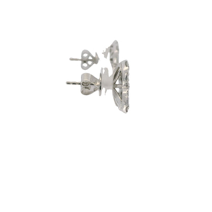 18k White Gold Natural Diamond Pave Clover Style Stud Earrings