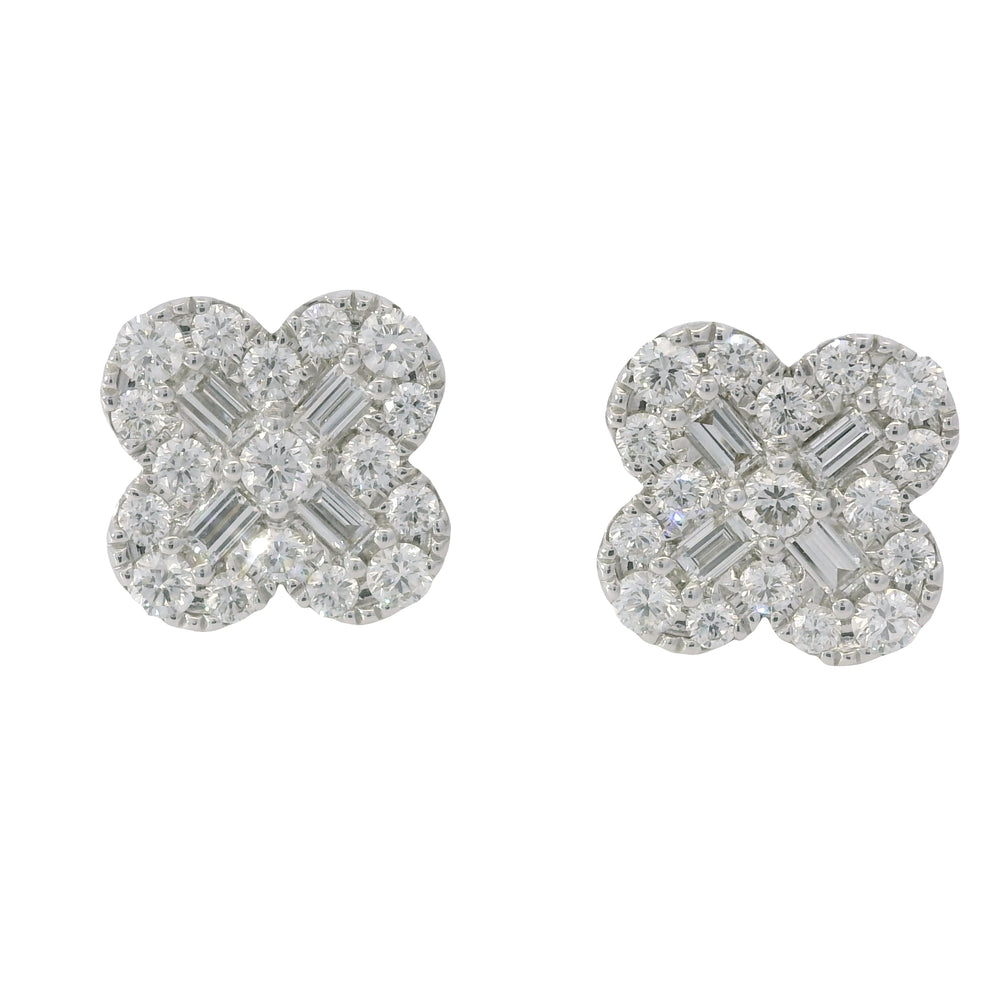 18k White Gold Natural Diamond Pave Clover Style Stud Earrings — product photo 1