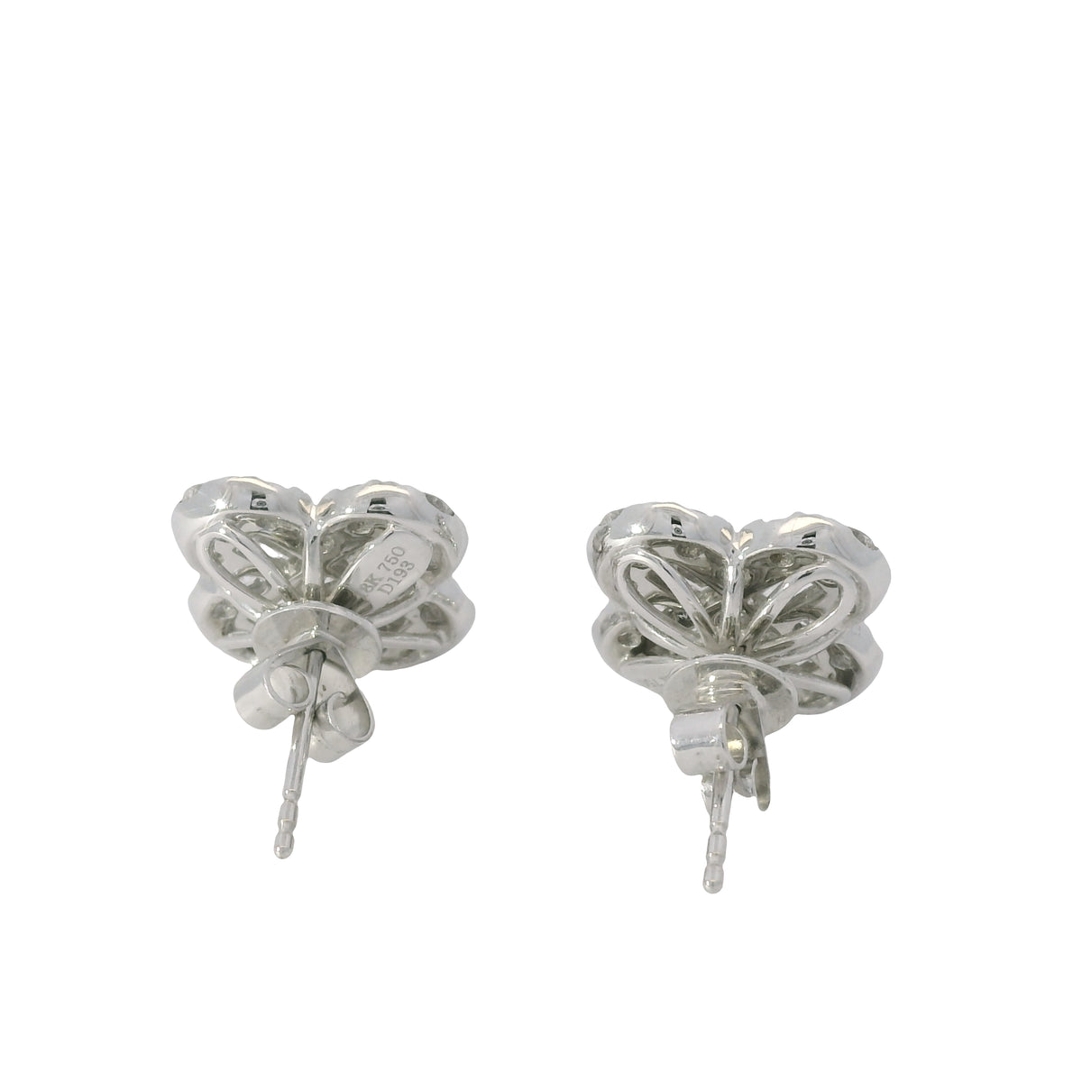 18k White Gold Natural Diamond Pave Clover Style Stud Earrings