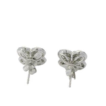 18k White Gold Natural Diamond Pave Clover Style Stud Earrings