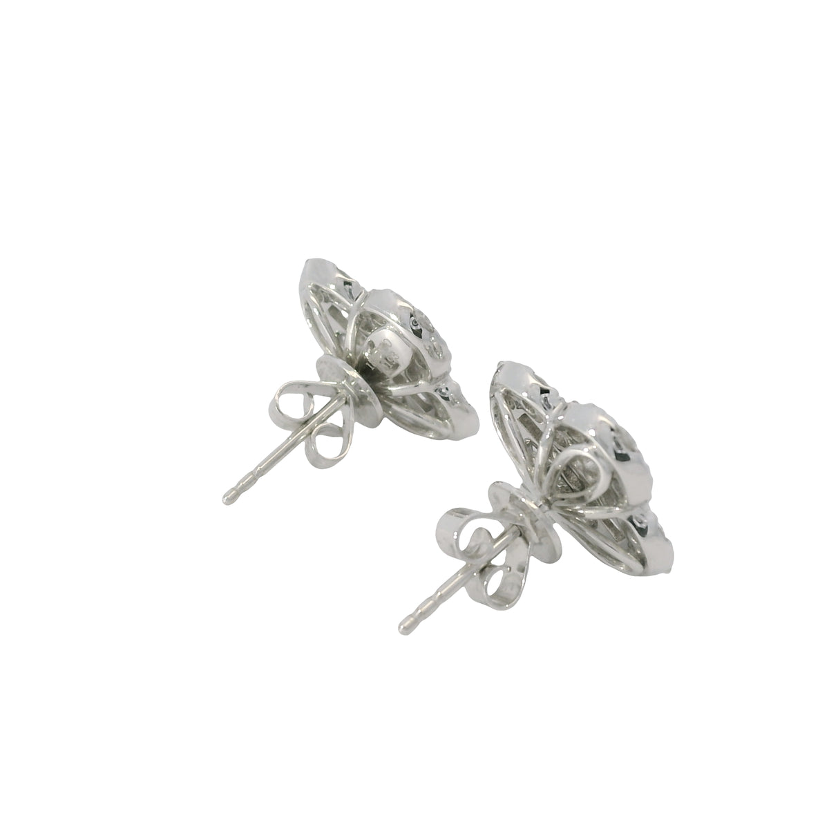 18k White Gold Natural Diamond Pave Clover Style Stud Earrings
