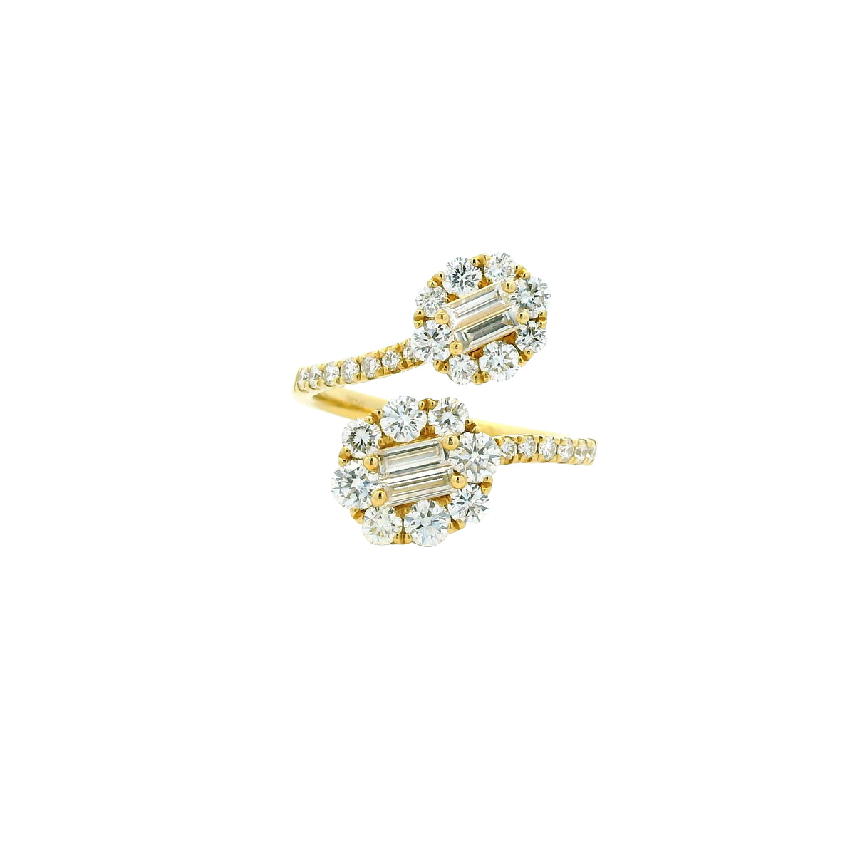 18k Yellow Gold Natural Round & Baguette Cut Diamond Bypass Ring