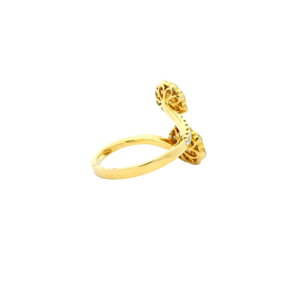 18k Yellow Gold Natural Round & Baguette Cut Diamond Bypass Ring