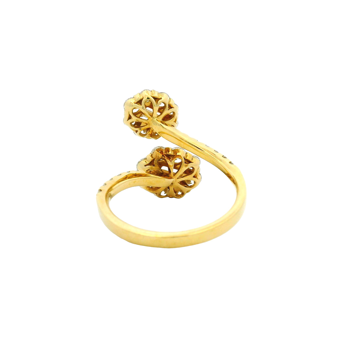 18k Yellow Gold Natural Round & Baguette Cut Diamond Bypass Ring